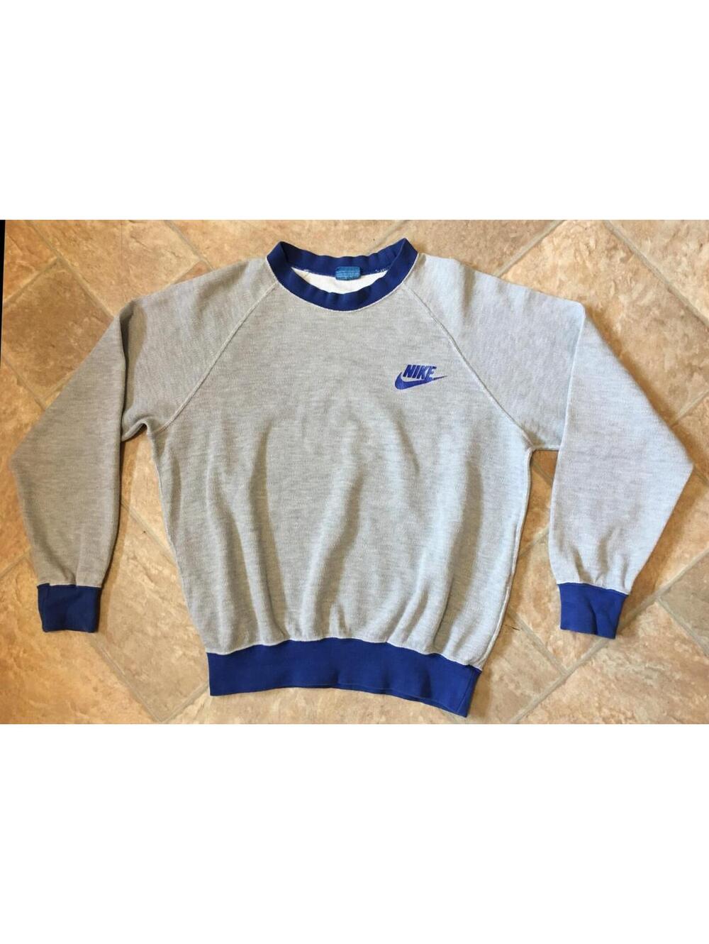 VTG 80s Nike Sweatshirt Mens Blue-Tag Two-Tone Raglan Swoosh Logo Japan sz S/M